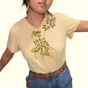Vintage Dainty Japanese Floral Yellow Top